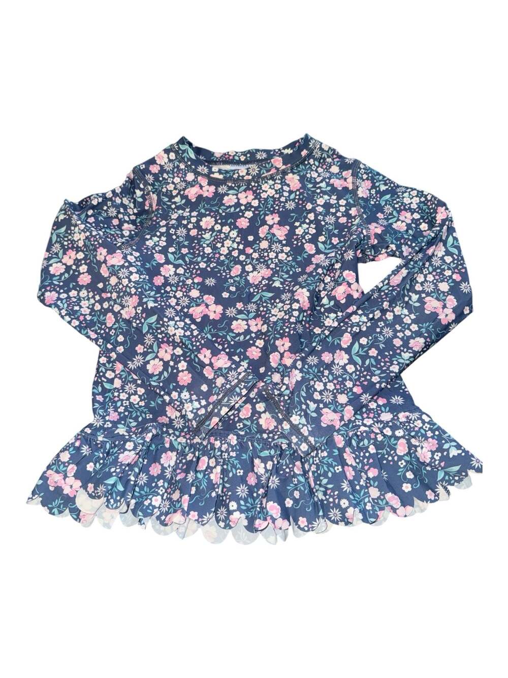 RuffleButts Moonlit Meadow Long Sleeve Peplum Rash Guard Swim Top